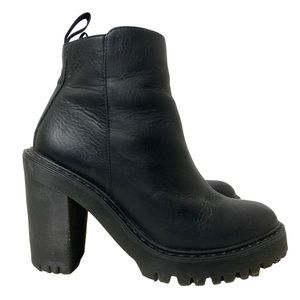 Dr. Martens Magdalena Black Leather Lugged Sole Block Heel Chelsea Ankle Boots